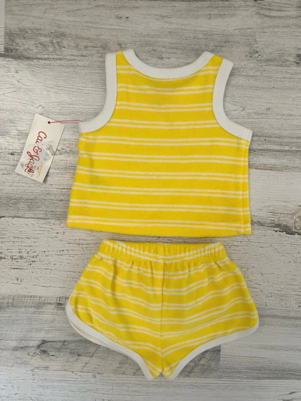 🍄3/$15 Cat & Jack Terry Cloth Tank & Shorts Set Yellow Stripe NB NWT